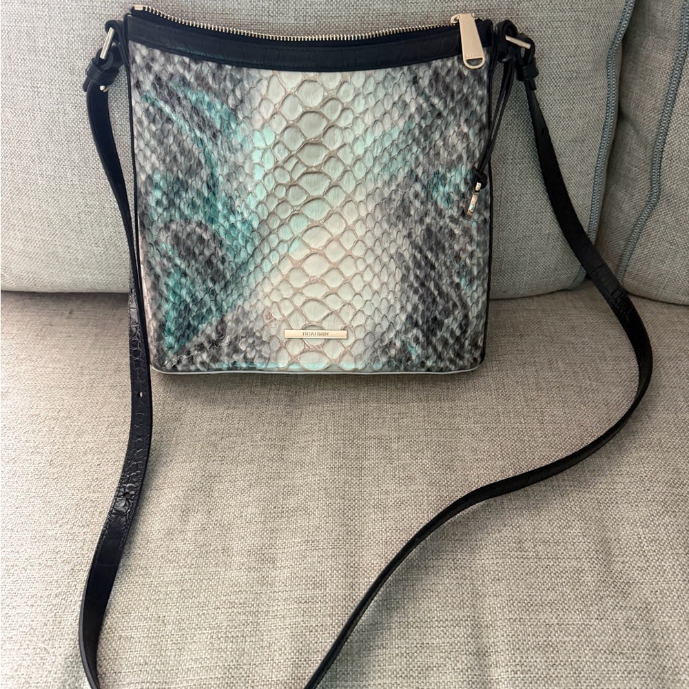 Brahmin Teal and Gray Snake Print Crossbody Bag